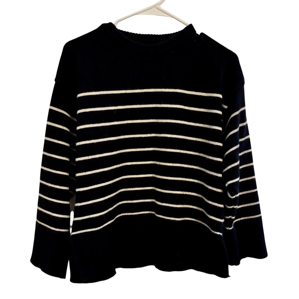 Jon & Anna Women’s Small Black & White Striped Fuzzy Bell Sleeve Sweater